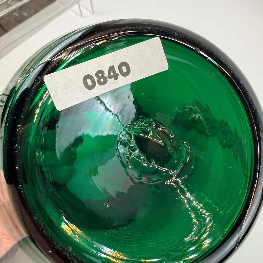 Vintage Blenko 431L Emerald Green Hand Blown Glass Vase Original Foil Sticker